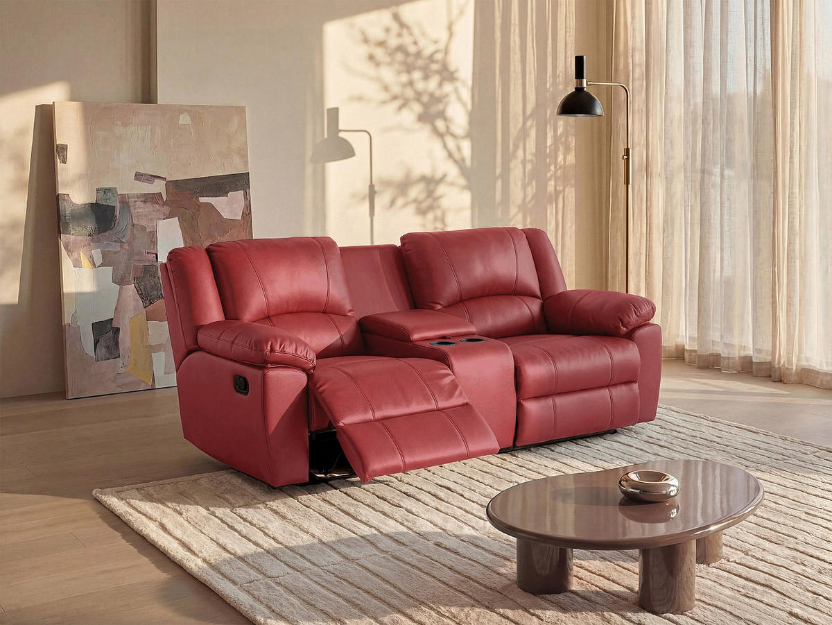 RELAXSOFA - 2 Personen - leder - rot Aroma - Rot, Leder (201/97/95cm) - Vente-Unique