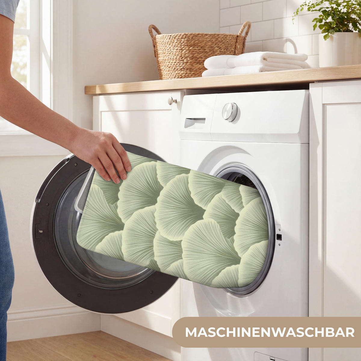 WC PŘEDLOŽKA Vějíř - list - zelený 50x80 cm - pastelově zelená, textil/plast (50/1cm) - OnlyWow
