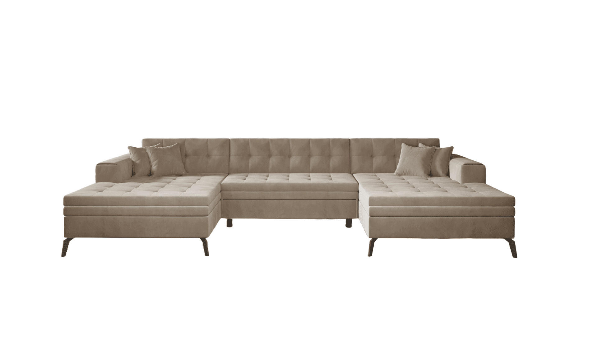 WOHNLANDSCHAFT mit Schlaffunktion, luxus Nube-Stoff - Beige/Schwarz, Textil/Metall (350/93/170cm) - Eltap