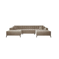 WOHNLANDSCHAFT mit Schlaffunktion, luxus Nube-Stoff - Beige/Schwarz, Textil/Metall (350/93/170cm) - Eltap