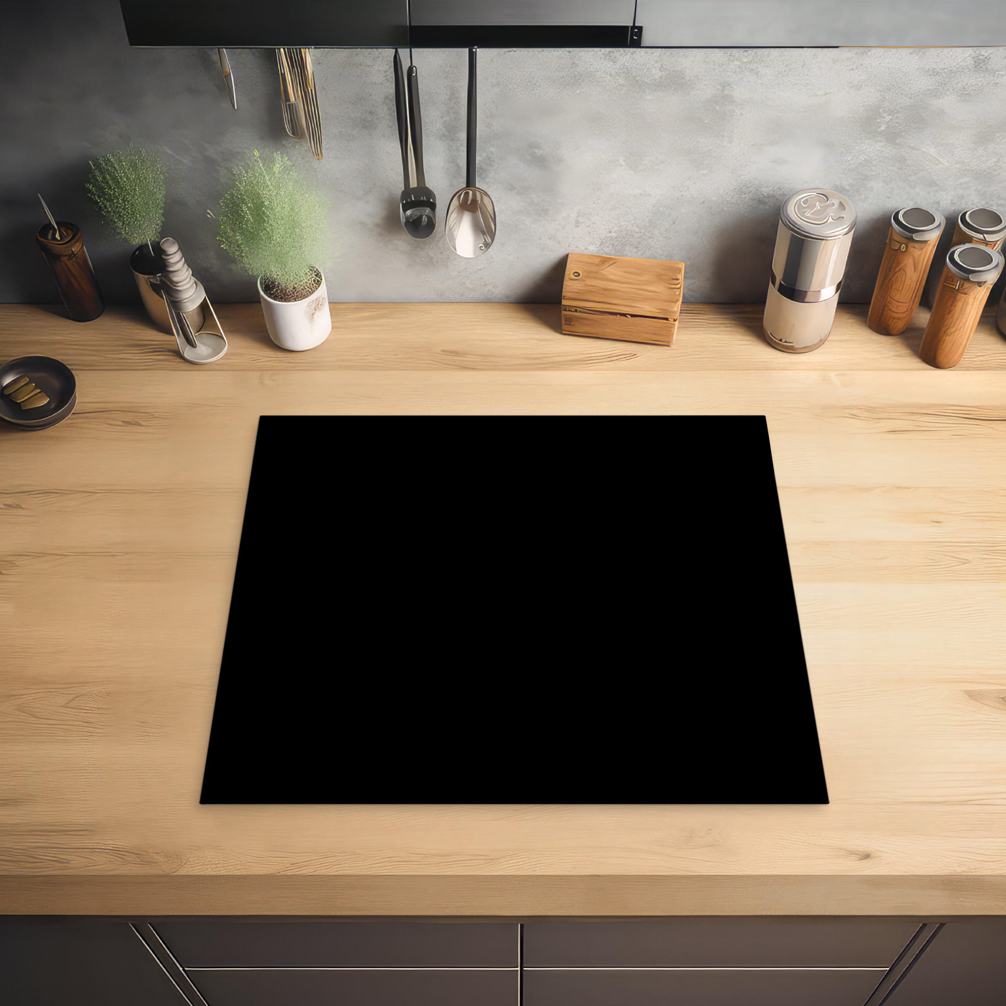 HERDABDECKPLATTE Schwarz - Einfarbig 58x51 cm - Schwarz, Kunststoff (58.3/0.2/51.3cm) - MuchoWow