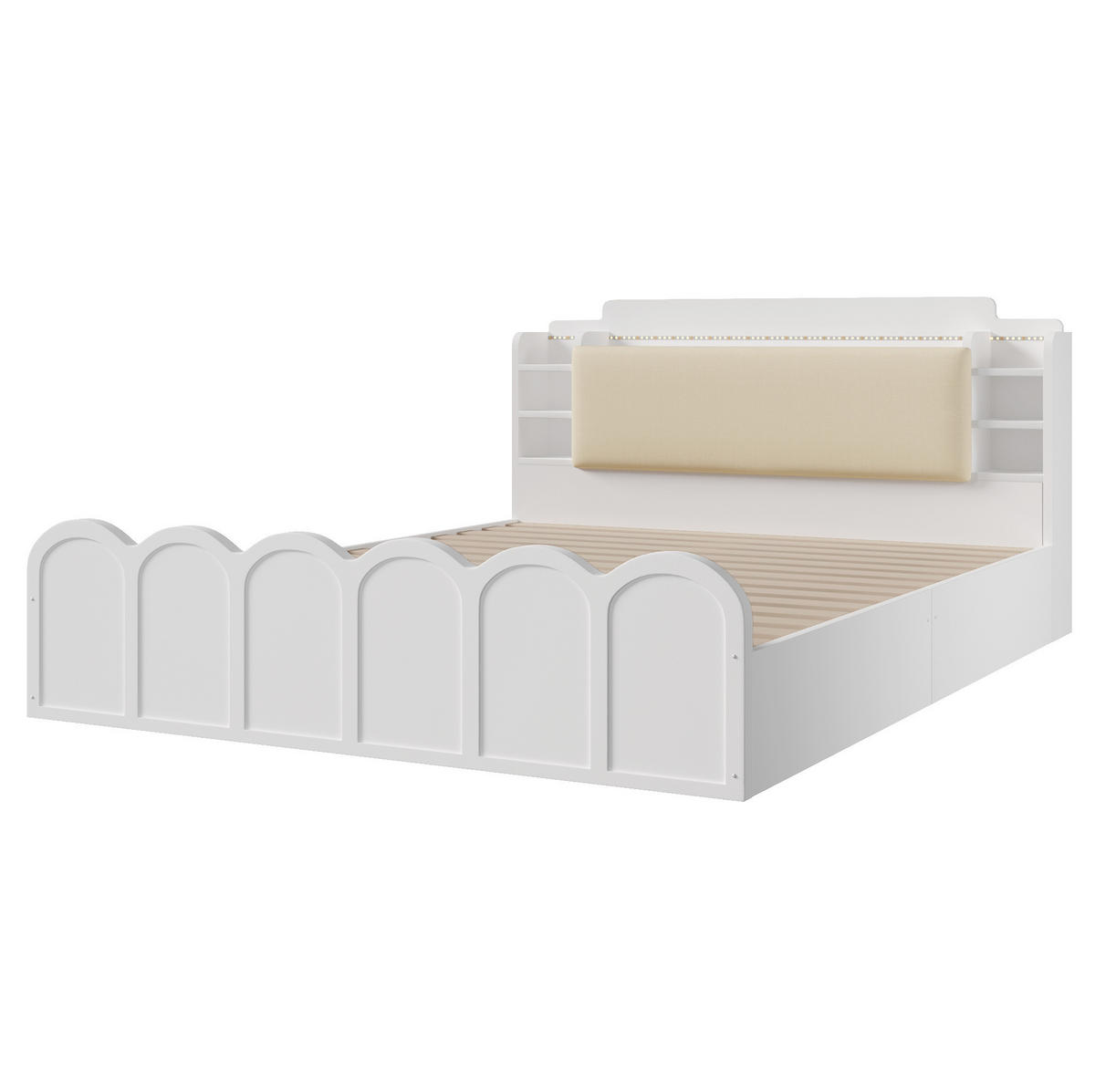 POLSTERBETT 140/200 cm mit LED-Beleuchtung, USB-C und Bettkasten in Weiß - Weiß, Holzwerkstoff (140/200cm) - BEAOK