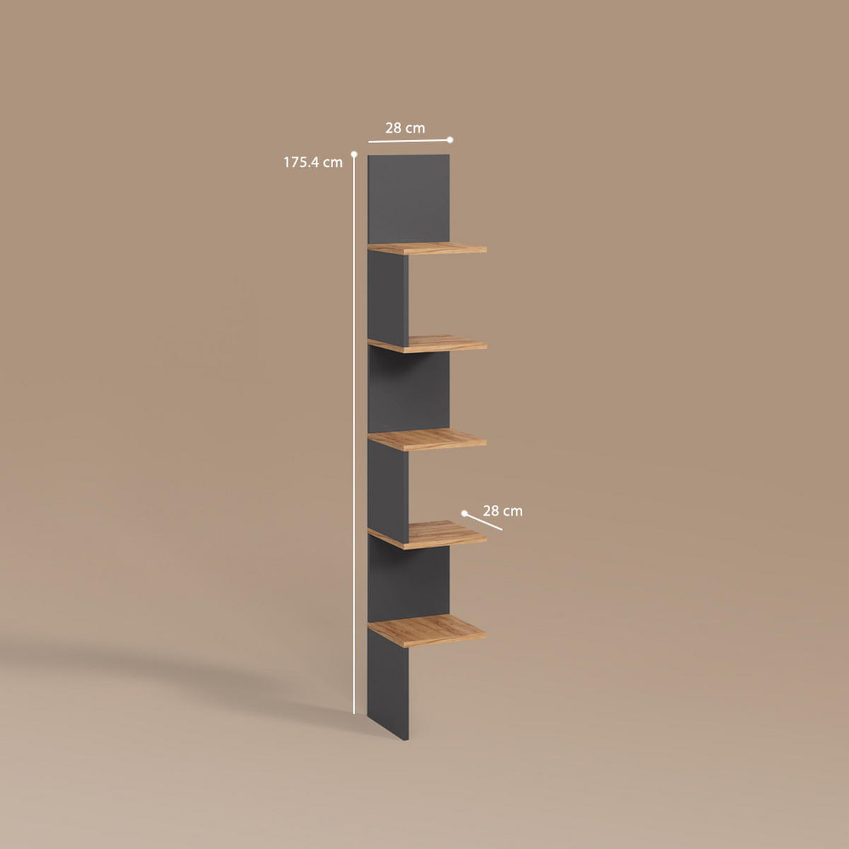 ECKREGAL Vesuvio Anthrazit 28 x 175.4 cm mit 5 Fächern - Anthrazit, Holzwerkstoff (28/175.4/28cm) - Livinity®
