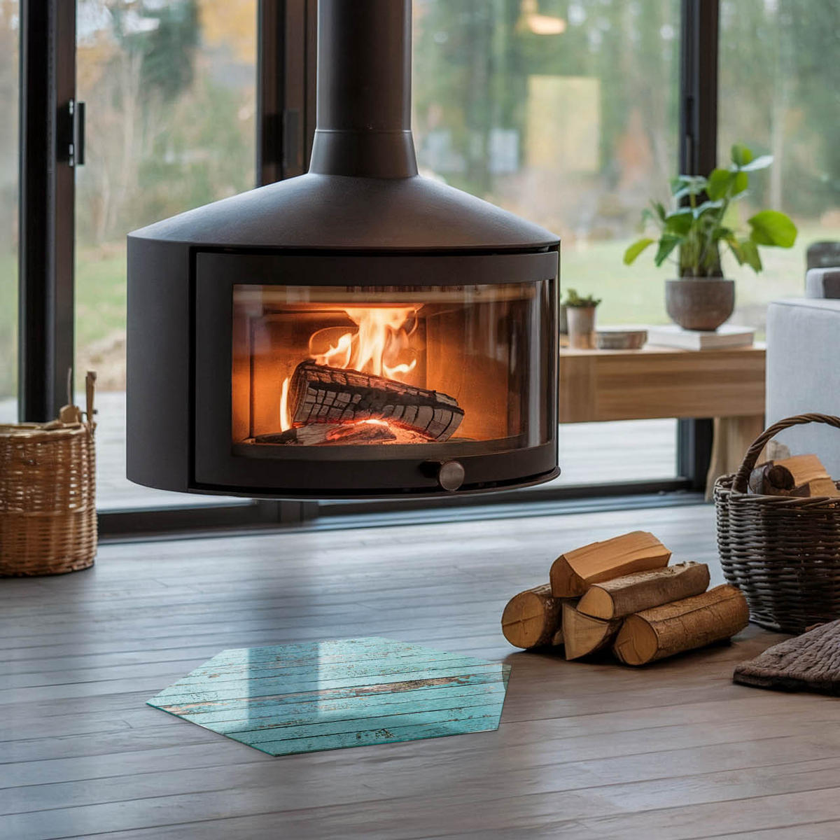 GLASPLATTE für Kamin h40 cm - Türkis, Glas (40/40/0.4cm) - TULUP