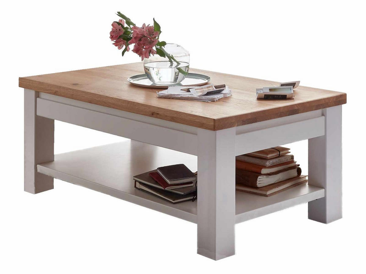 COUCHTISCH weiß Olbia Wildeiche 115/65/45 cm - Weiß/Braun, Holz (65/115/45cm) - Casamia Massive Möbel