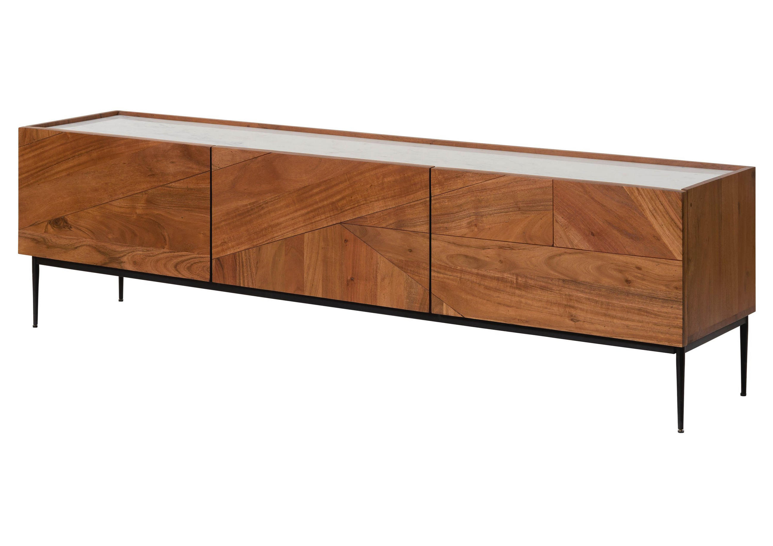 TV-BOARD Akazie 180x40x50 natur lackiert / Marmor weiß KARLSTAD #05 - Naturfarben, Holz (40/50/180cm) - Massivmoebel24