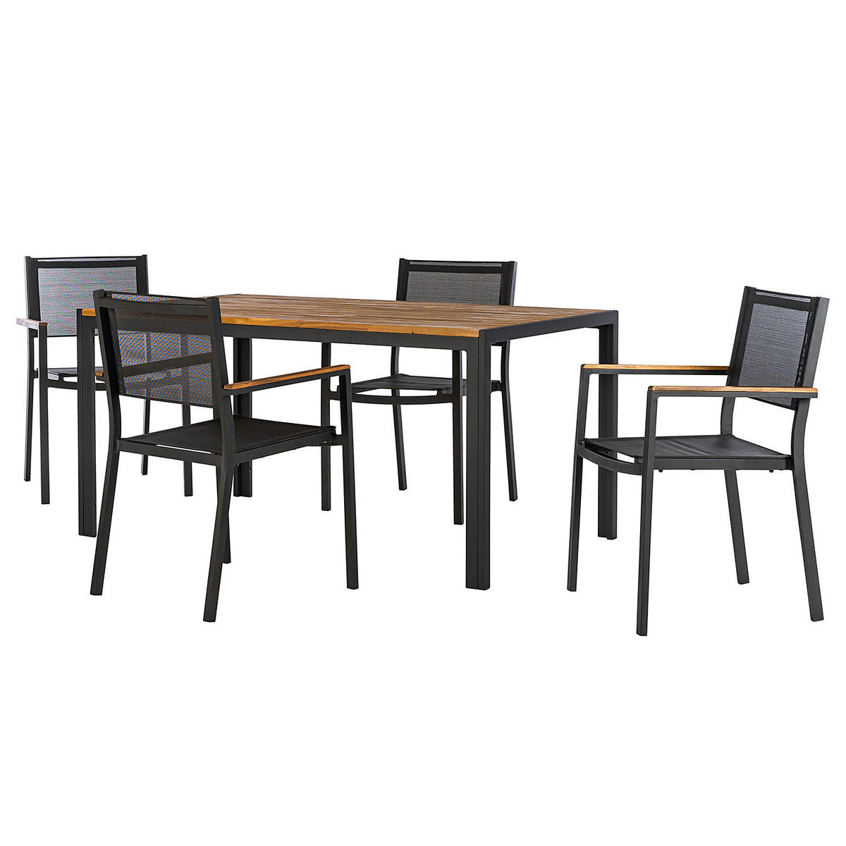 GARTENESSGRUPPE - 5-teilig - Akazie massiv / Aluminium - Braun / Schwarz - Schwarz/Braun, Holz/Textil - home24