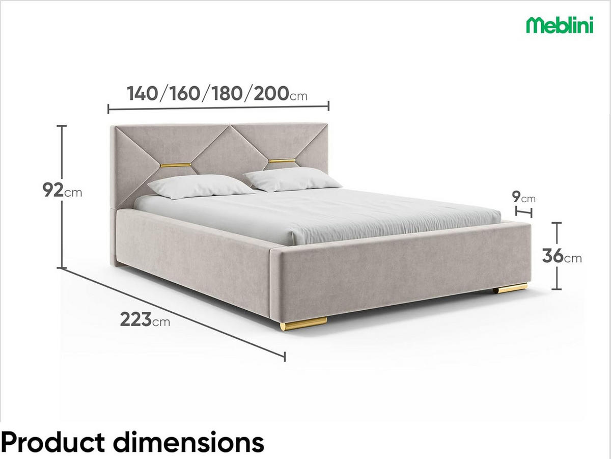 BETT LIZZY H3 - Taupe/Goldfarben, Holzwerkstoff (140/200cm) - Meblini