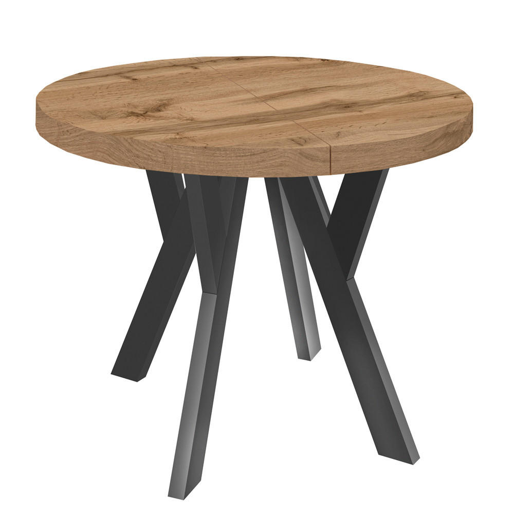 ESSTISCH Runder Ausziehbarer PERO 90/140, Eiche Wotan / Schwarz - Eiche Wotan/Schwarz, Holz (140/90/77cm) - Dekori_Interiors
