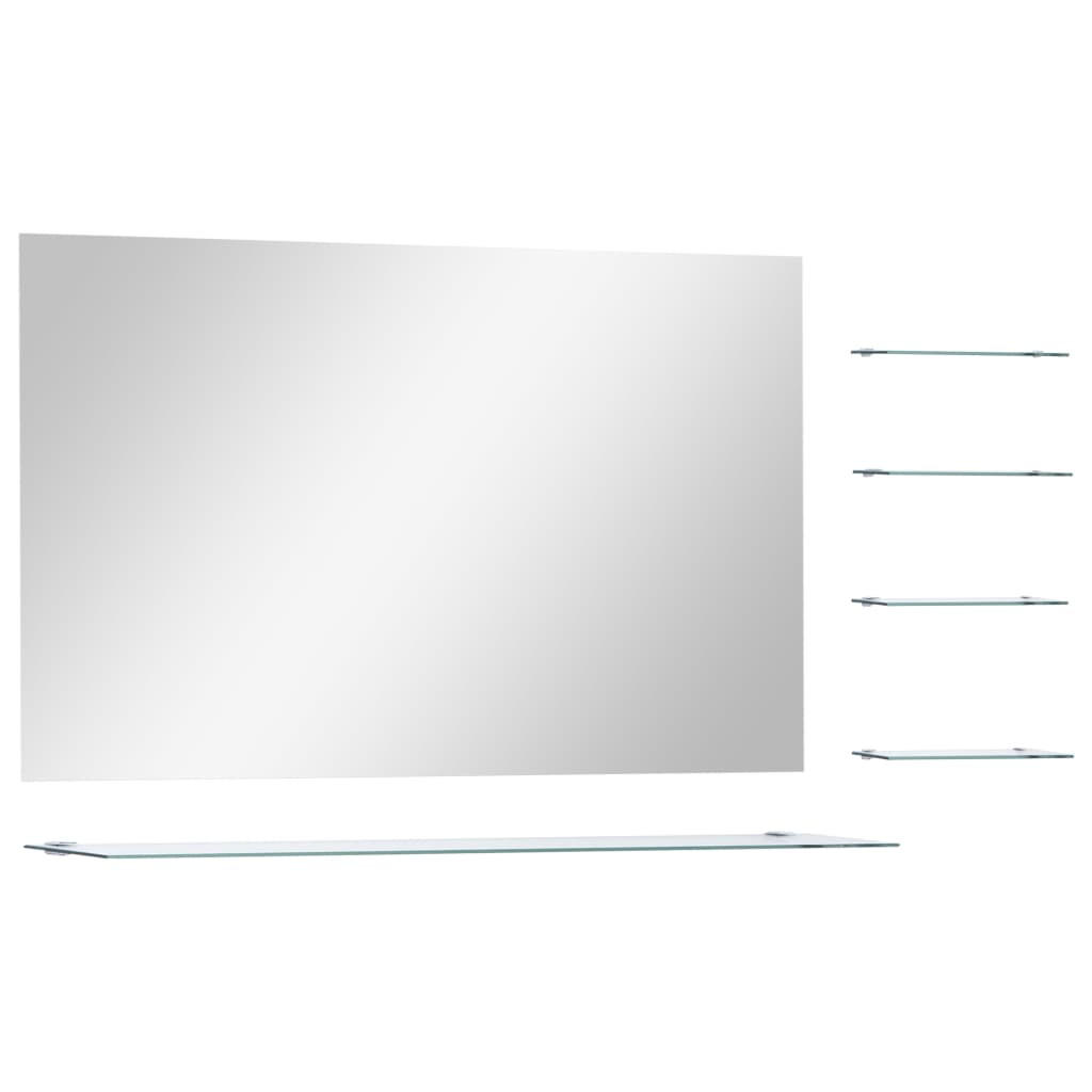 WANDSPIEGEL mit 5 Ablagen Silbern 100×60 cm - Silberfarben, Glas (100/60/10cm) - furnicato