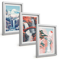 BILDER SET 3er Set - 20x30 cm Silberner Rahmen - Wasserfälle, Berge, Brücken, Bäume - Silberfarben, Kunststoff (20/30cm) - TULUP