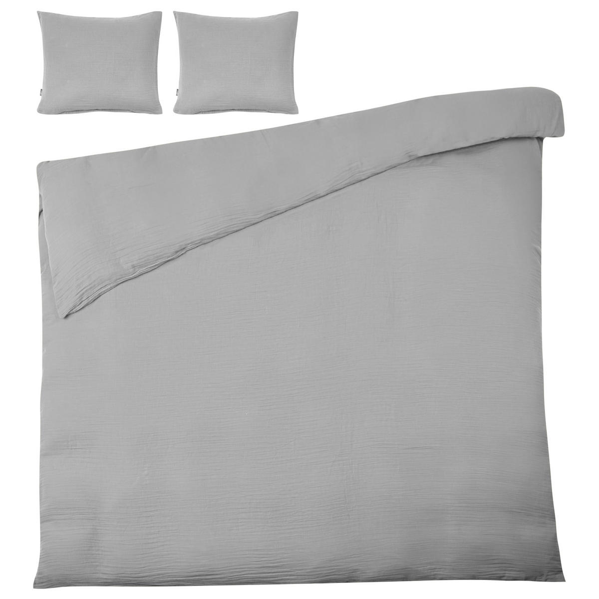 BETTWÄSCHE-SET 220/240 cm Baumwollmusselin Hellgrau Sumner - Hellgrau/Grau, Textil (220/240cm) - Beliani