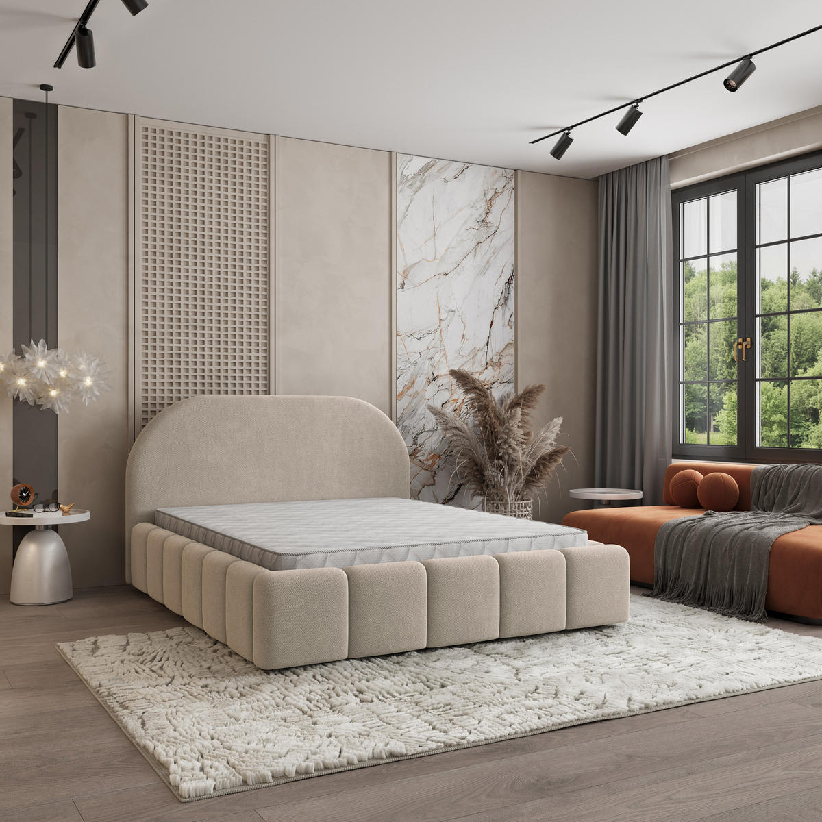 POLSTERBETT FLUSSO 180x200 cm mit Bettkästen - Beige - Beige, Holz (180/200cm) - MASSENO