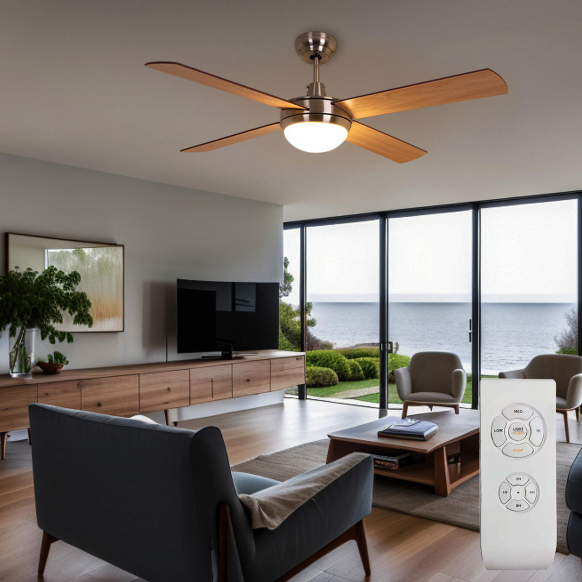 DECKENLEUCHTE Ventilator Silber Holzoptik - Silberfarben, Kunststoff (132/132/41cm)