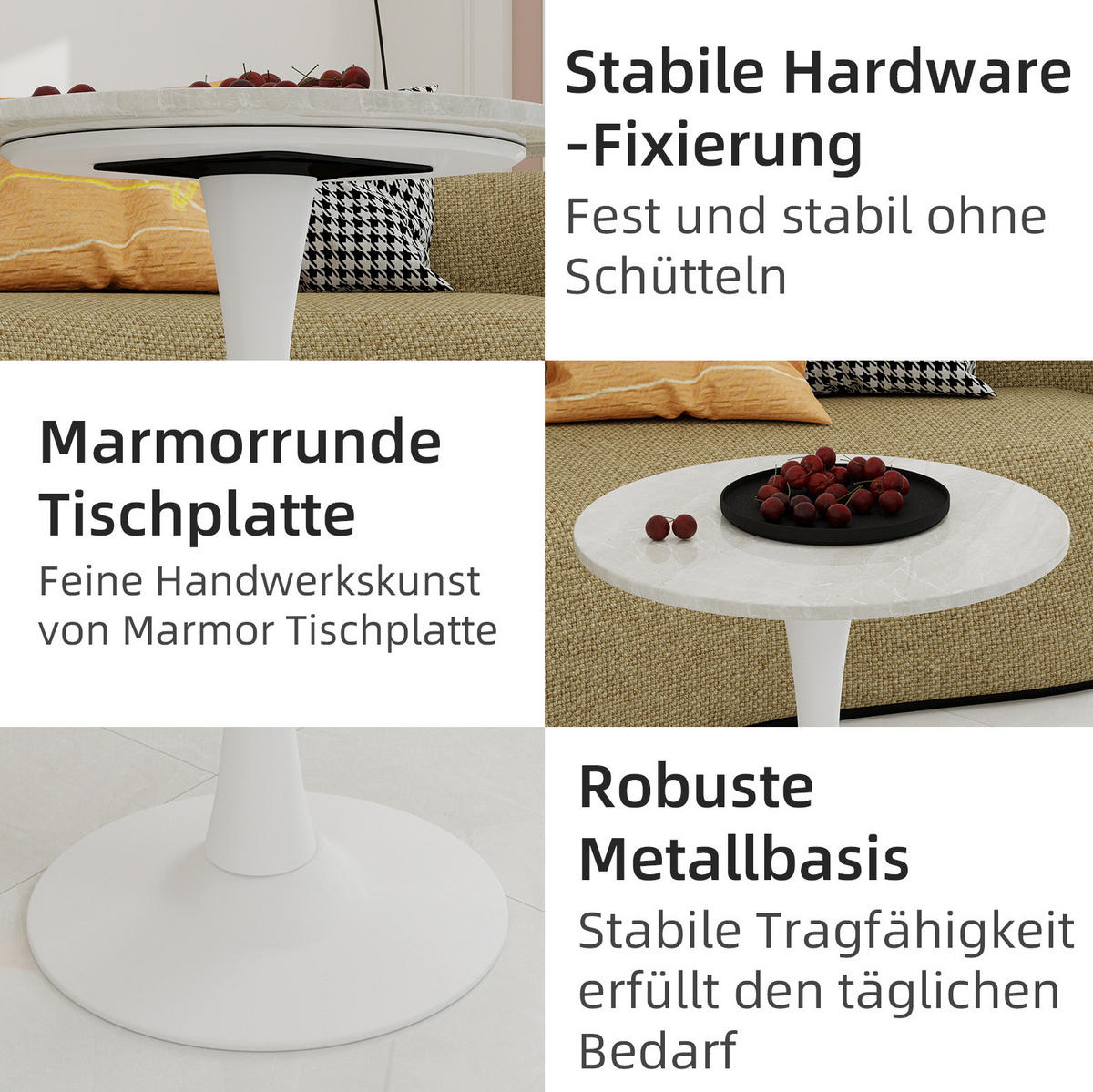 COUCHTISCH 70/70/72 cm aus Kunstmarmor in Weiß mit modernem Design - Weiß, Stein (70/70/72cm) - OKMYHOME
