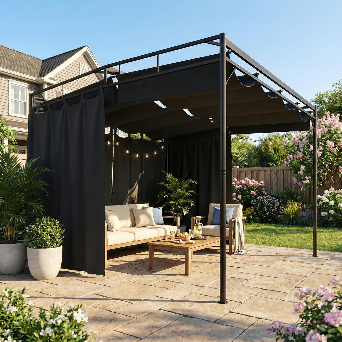 PERGOLA Polyester Metall Dunkelgrau - Dunkelgrau, Metall (300/220/300cm) - Outsunny