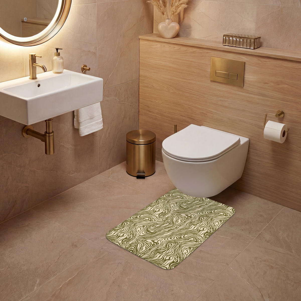 WC PŘEDLOŽKA Abstraktní - Mramor - Zelený 40x60 cm - tmavě zelená, textil/plast (40/1cm) - OnlyWow