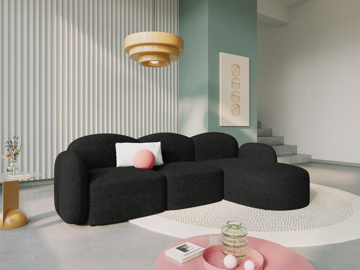ECKSOFA rechts Blair aus Chenille-Stoff mischung schwarz 4 Sitzplätze - Schwarz, Textil (155/272cm) - Micadoni