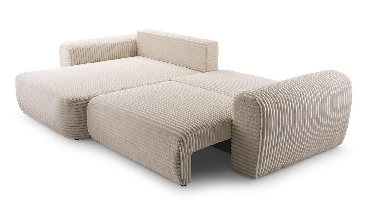 ECKSOFA VIVA Beige Kordstoff mit Schlaffunktion - Beige, Holz (297/169cm) - MASSENO