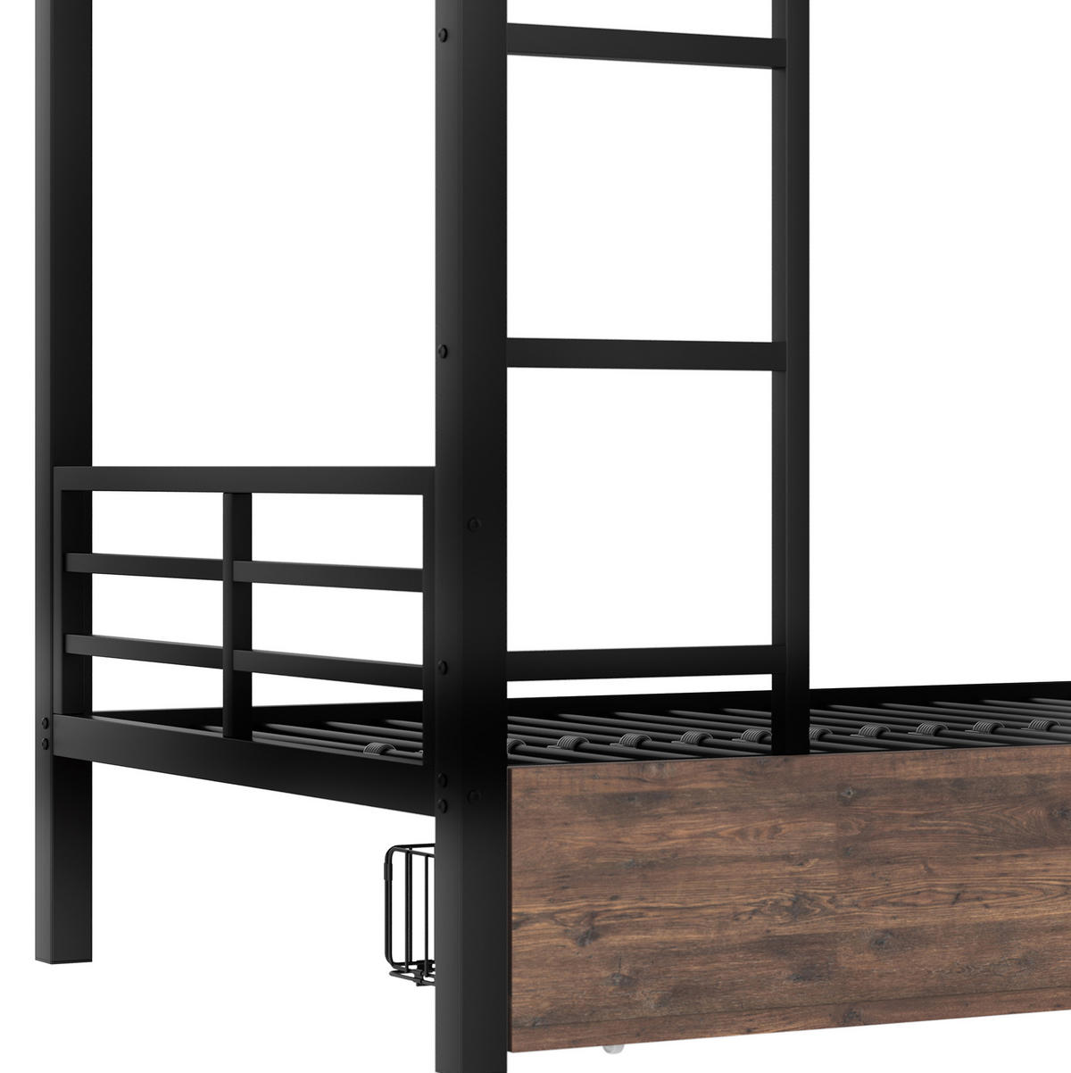 VYSOKÁ posteľ 90/200 cm čierna z kovu s písacím stolom LED osvetlením a zásuvkami - čierna, kov (90/200cm) - OKWISH