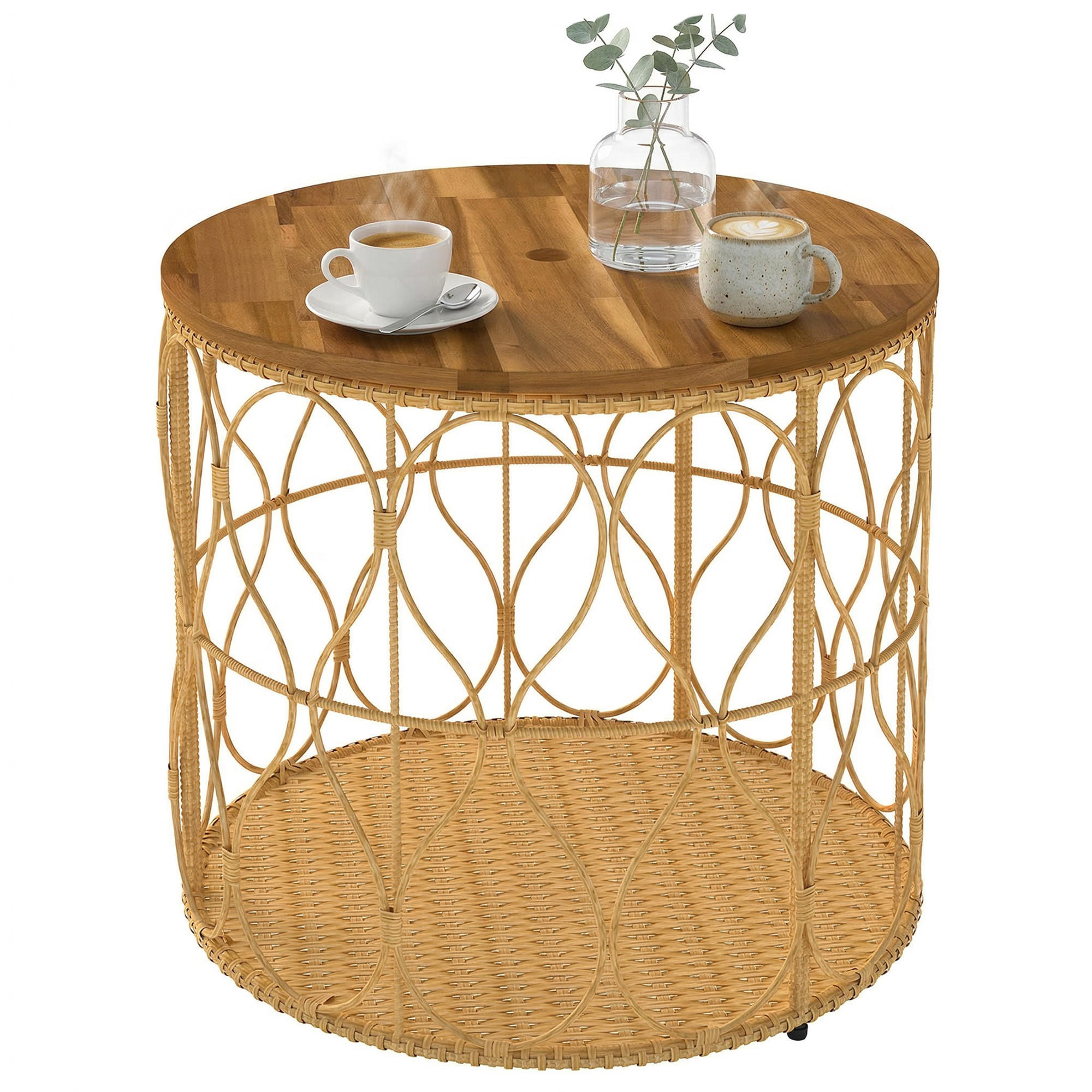 BEISTELLTISCH DE-07346 mit Rattanoptik und verstellbaren Füßen Teak - Teakfarben, Holz (50/50/47.5cm) - ComfortXL