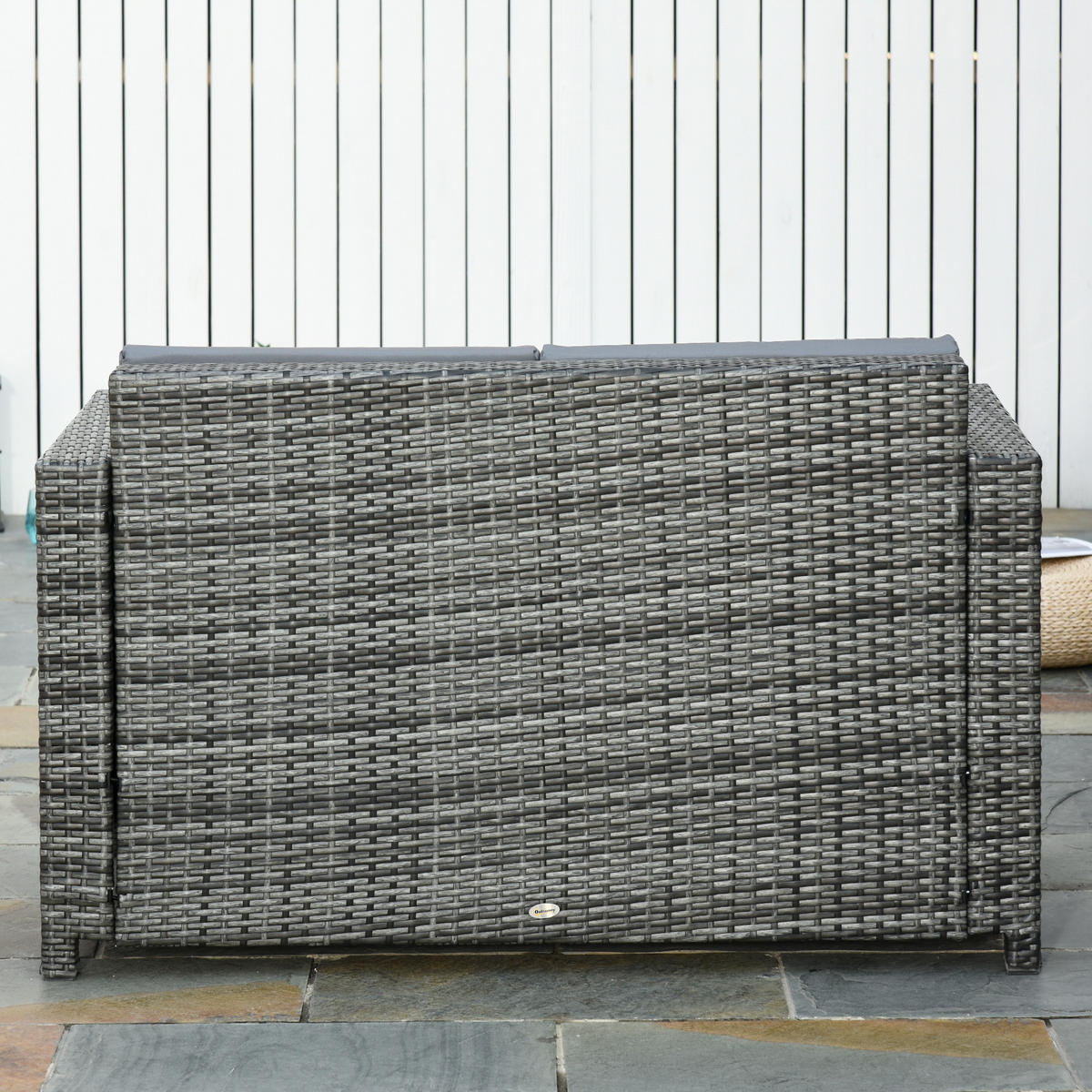 POLY-RATTAN Sofa mit Kissen 2-Sitzer, Garten, Loungesofa, Metall, Polyester, Grau - Grau, Metall (70/80/130cm) - Outsunny