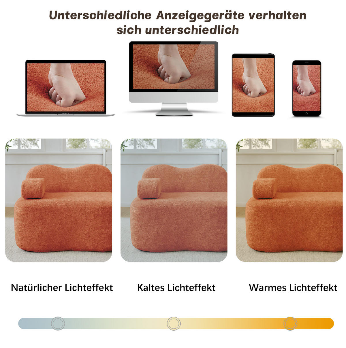 SOFA 288/167/70 cm in Orange aus Samt mit tiefem Sitzkomfort - Orange, Textil (167/70/288cm) - Flora Grace