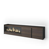 LOWBOARD, Eiche und Schwarz, 212/35/50cm, Kamin mit Feuereffekt XXL - Dunkelbraun, Holzwerkstoff (212/50/35cm) - Skraut Home