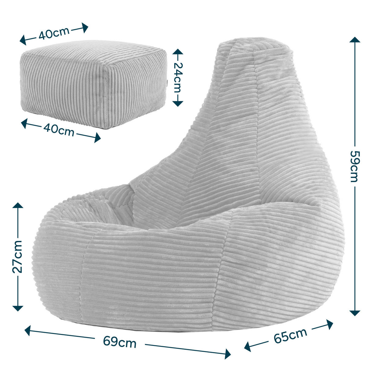 KINDERSITZSACK mit Hocker Dalton Cord - Salbeigrün, Textil (69/59/65cm) - icon