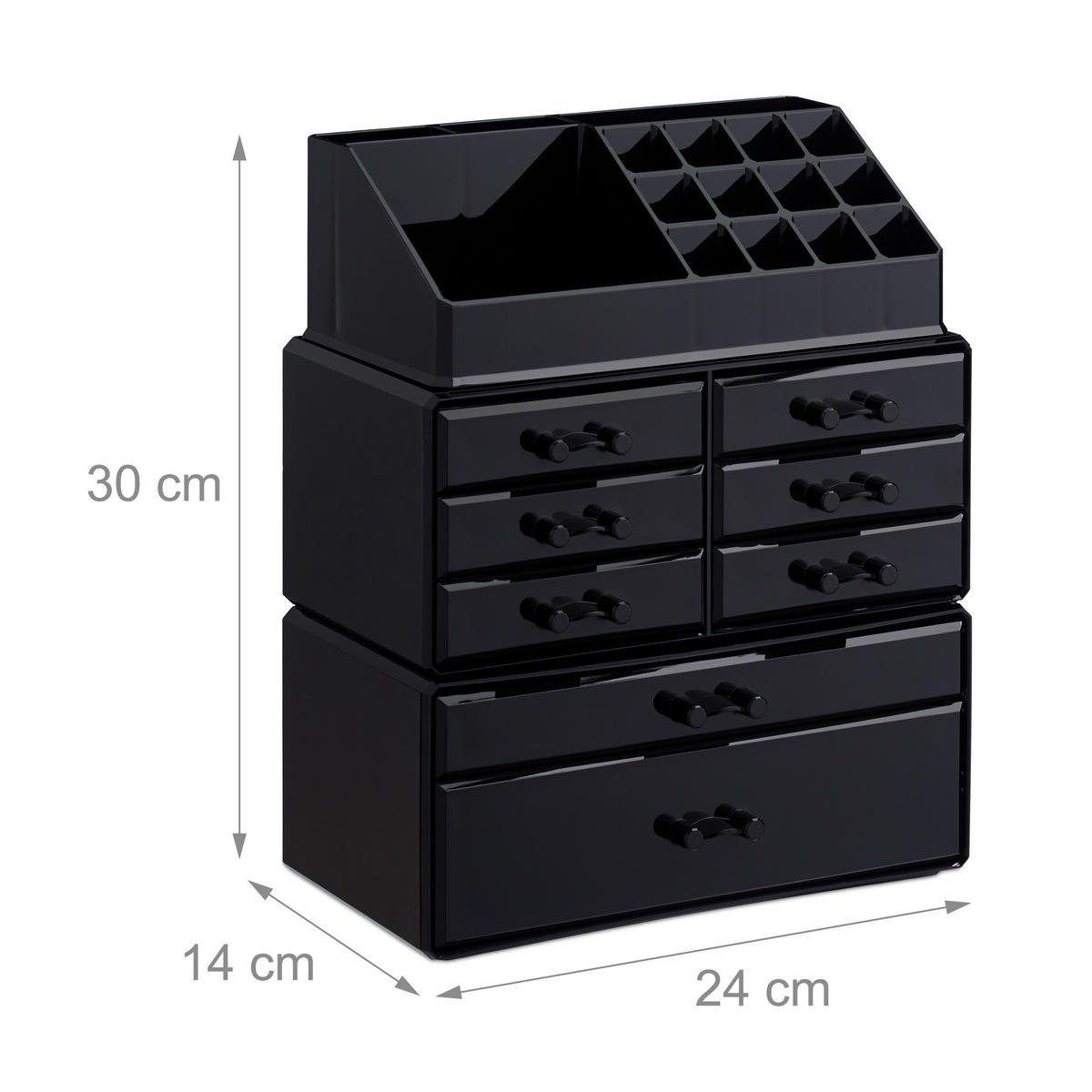 MAKEUP Organizer - Schwarz, Kunststoff (24/30/14cm) - Relaxdays