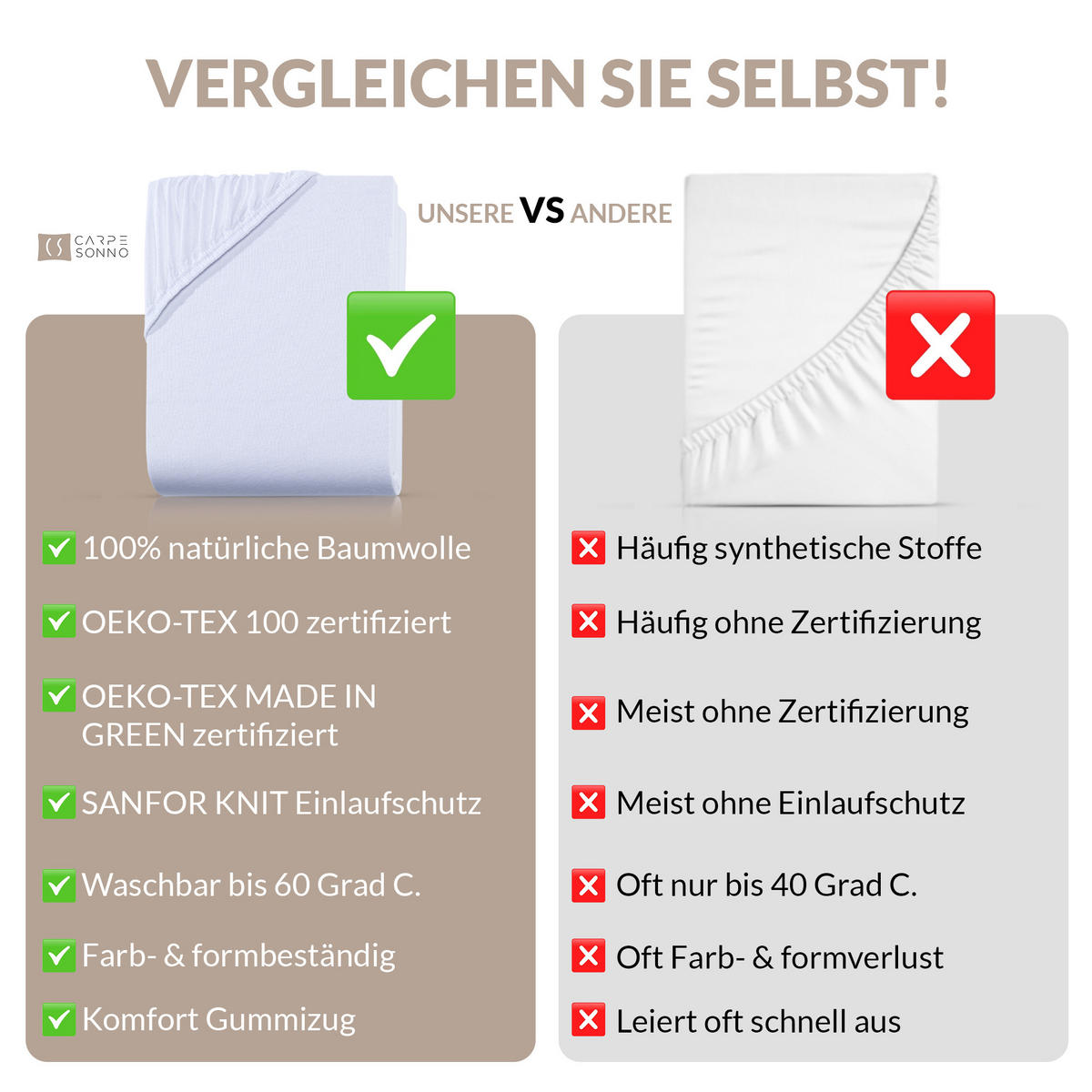 JERSEY-SPANNBETTLAKEN 140x200 cm aus 100% Baumwolle, Bettlaken Nougat Braun Uni - Hellbraun, Textil (140/200cm) - Carpe Sonno