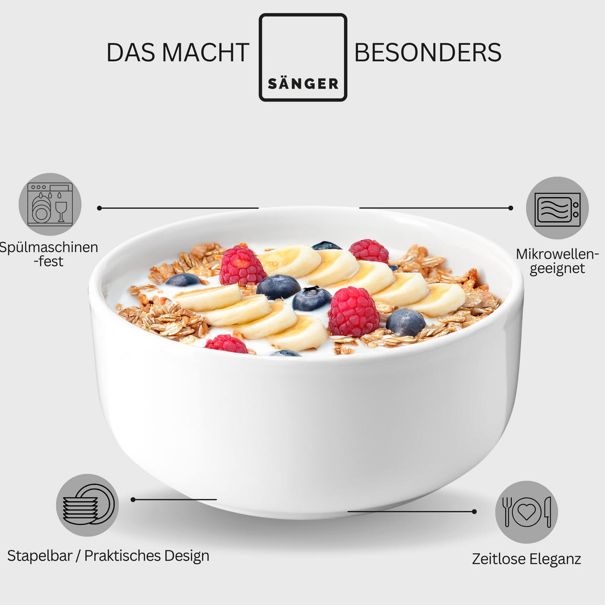 MÜSLISCHALEN MARLO - 6 teilig aus Porzellan - Weiß, Keramik (14cm) - Sänger