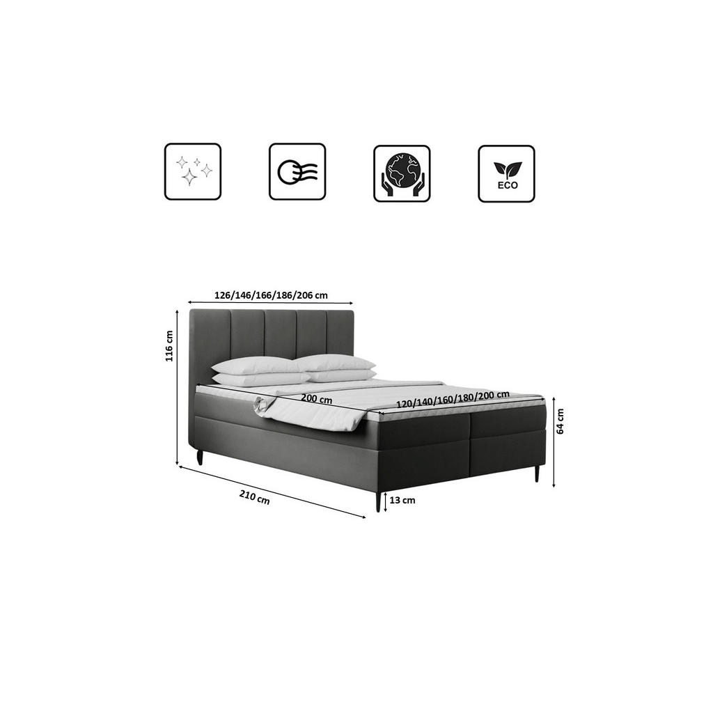 Thumbnail - Kaiser Möbel Boxbett, Grau, Textil, Balkeneiche, 2 Schubladen, H3, Höhe ca. 20 cm, einzeln stellbar, 180x200 cm, Reach, ...