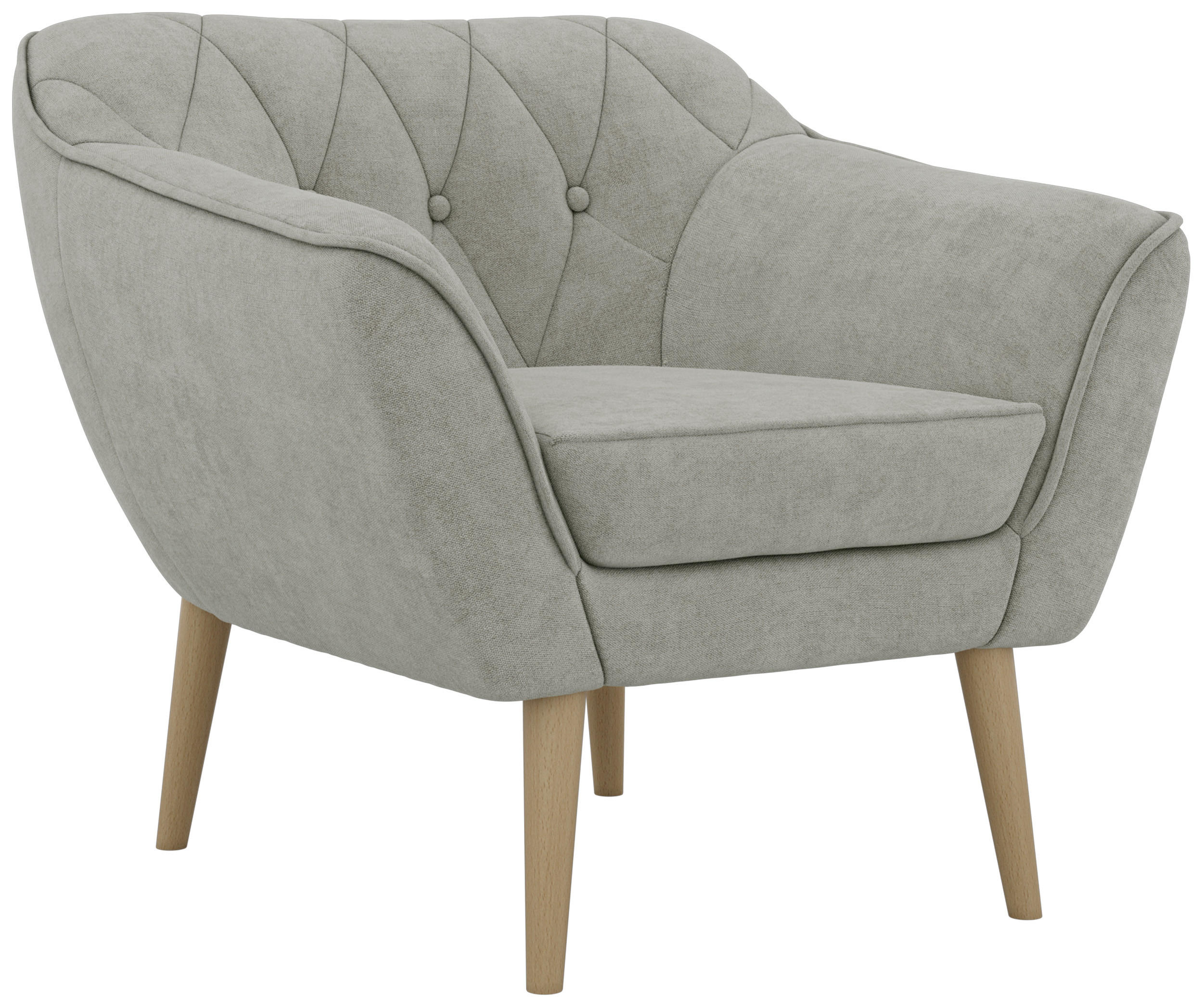 SESSEL PIRS - Hellgrau Strukture - Holzbeine - Buchefarben/Silberfarben, Holzwerkstoff/Textil (80/75/74cm) - MKS