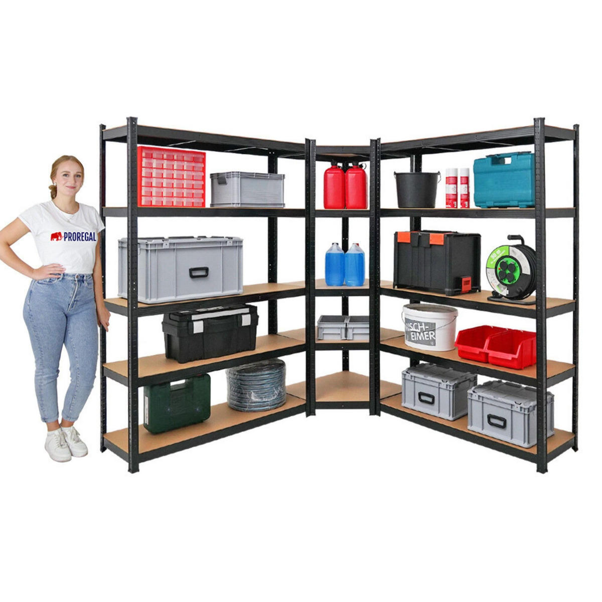 ECKREGAL Ragnar 2er-Set mit Schwerlastregal Ragnar 180x190x40 cm Fachlast 175 kg Schwarz - Schwarz, Metall (120/180/40cm) - PROREGAL