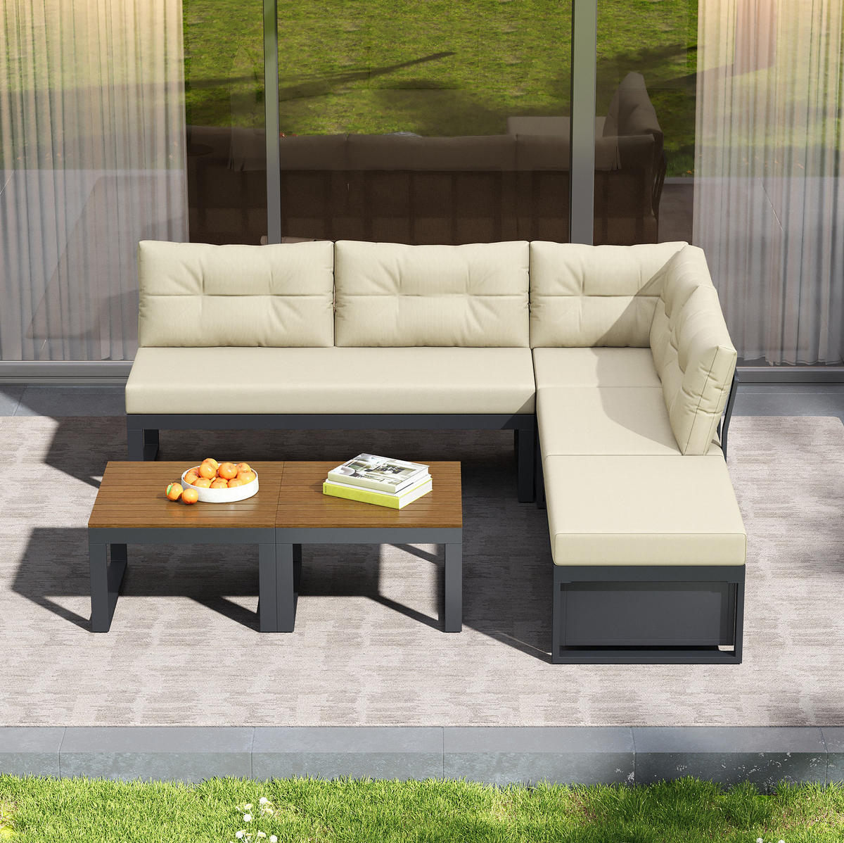 LOUNGEGARNITUR 191,5/79/191,5 cm Beige aus Polyester mit Stauraum und 3-stufiger Verstellung - Beige, Textil - OKMYHOME