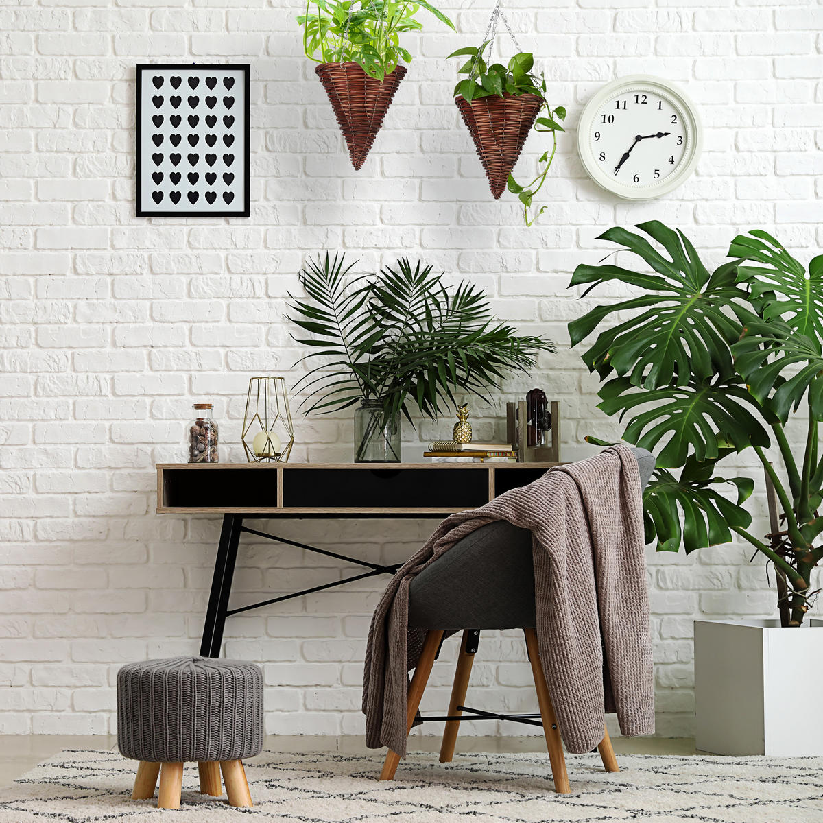 3XBLUMENAMPEL - Braun, Textil/Metall (25/58/25cm) - Relaxdays