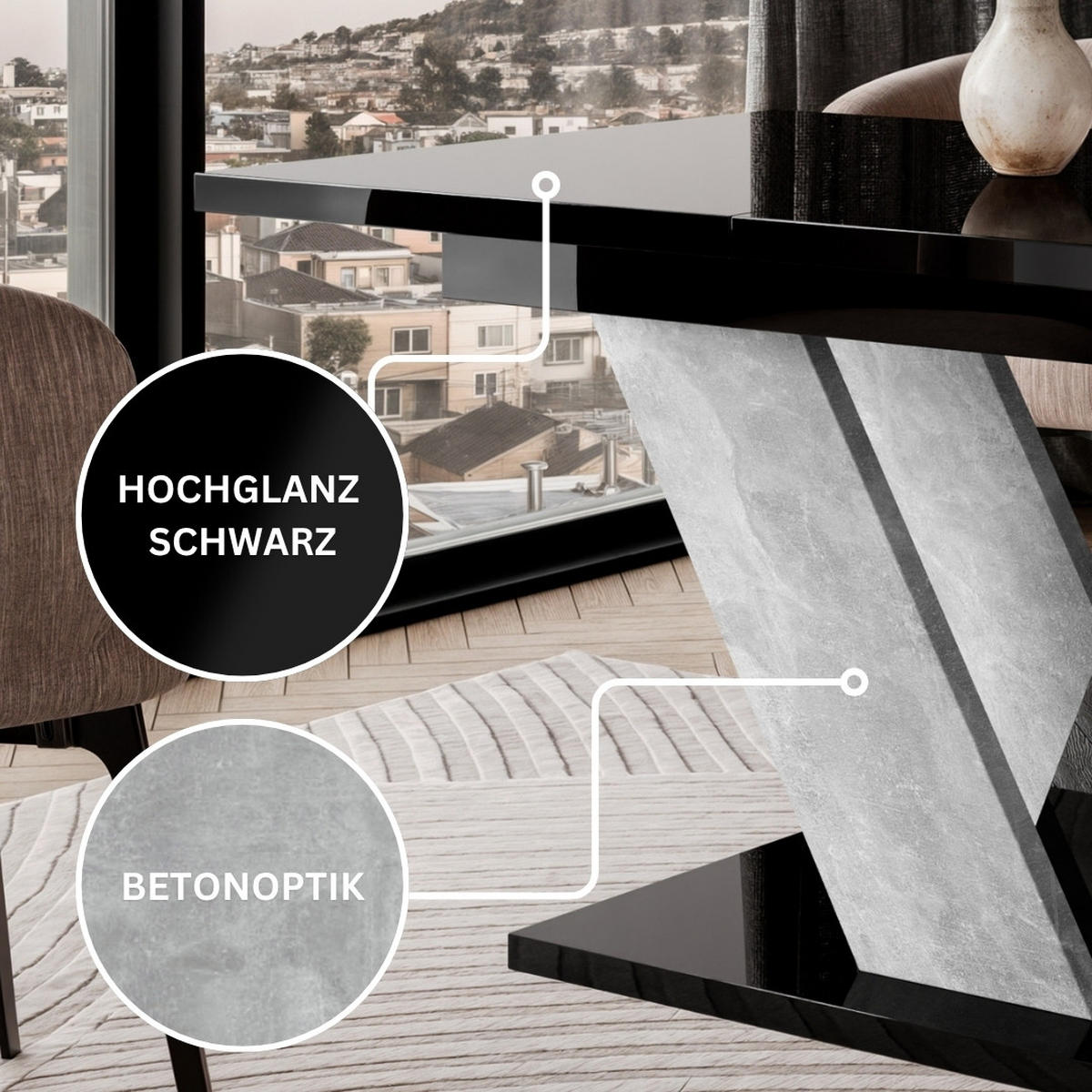 ESSTISCH Schwarz Hochglanz Ausziehbar 120 - 160 cm - Schwarz Hochglanz/Grau, Holzwerkstoff (120/80/76cm) - PROSPERO