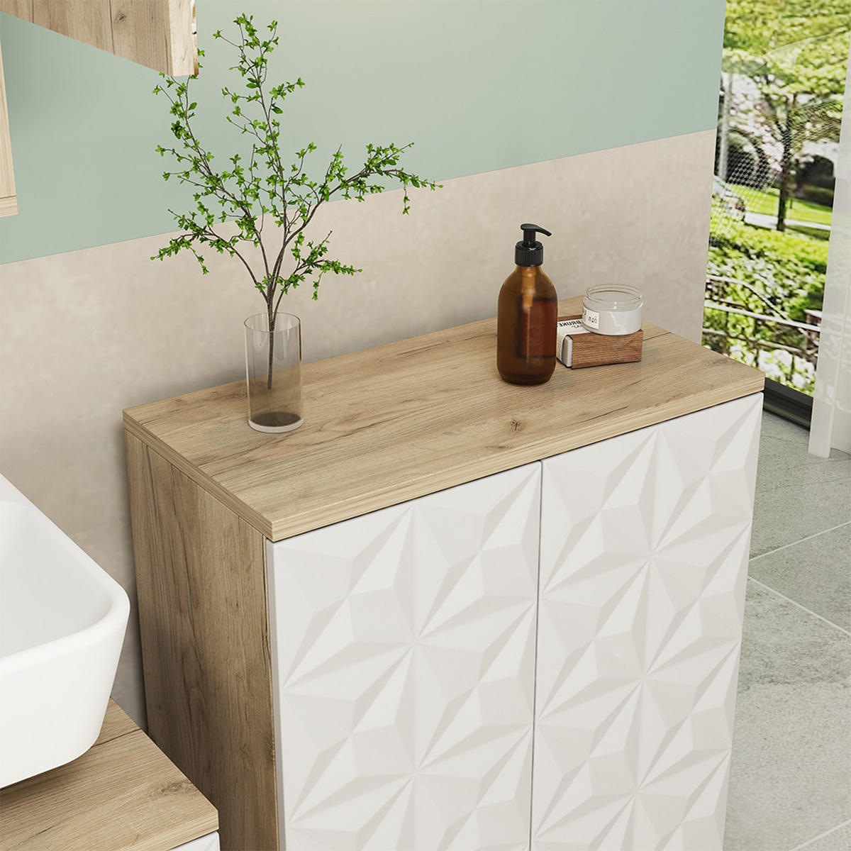 MIDISCHRANK Edge Weiß 60 x 79.5 cm mit 2 Türen und 3 Fächer - Eichefarben/Weiß, Holzwerkstoff (60/79.5/30cm) - Vicco
