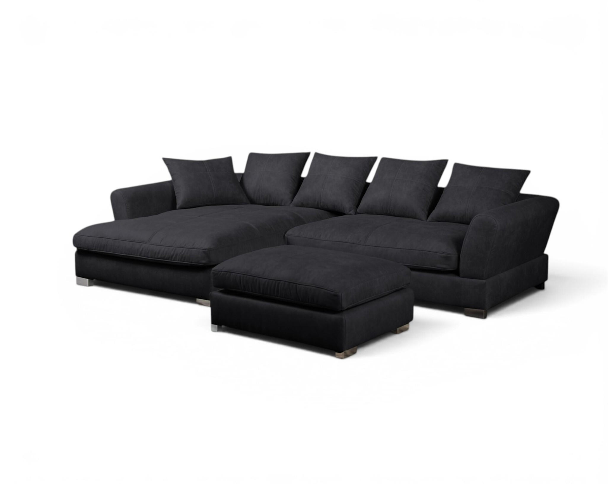 ECKSOFA Tizian Inkl. Hocker - Schwarz, Holzwerkstoff/Textil (182/290cm) - Fun Möbel