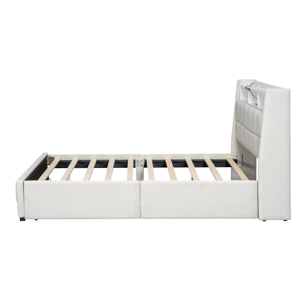 POLSTERBETT 140/200 cm beige mit LED-Beleuchtung und USB-Anschluss - Beige, Textil (140/200cm) - OKWISH