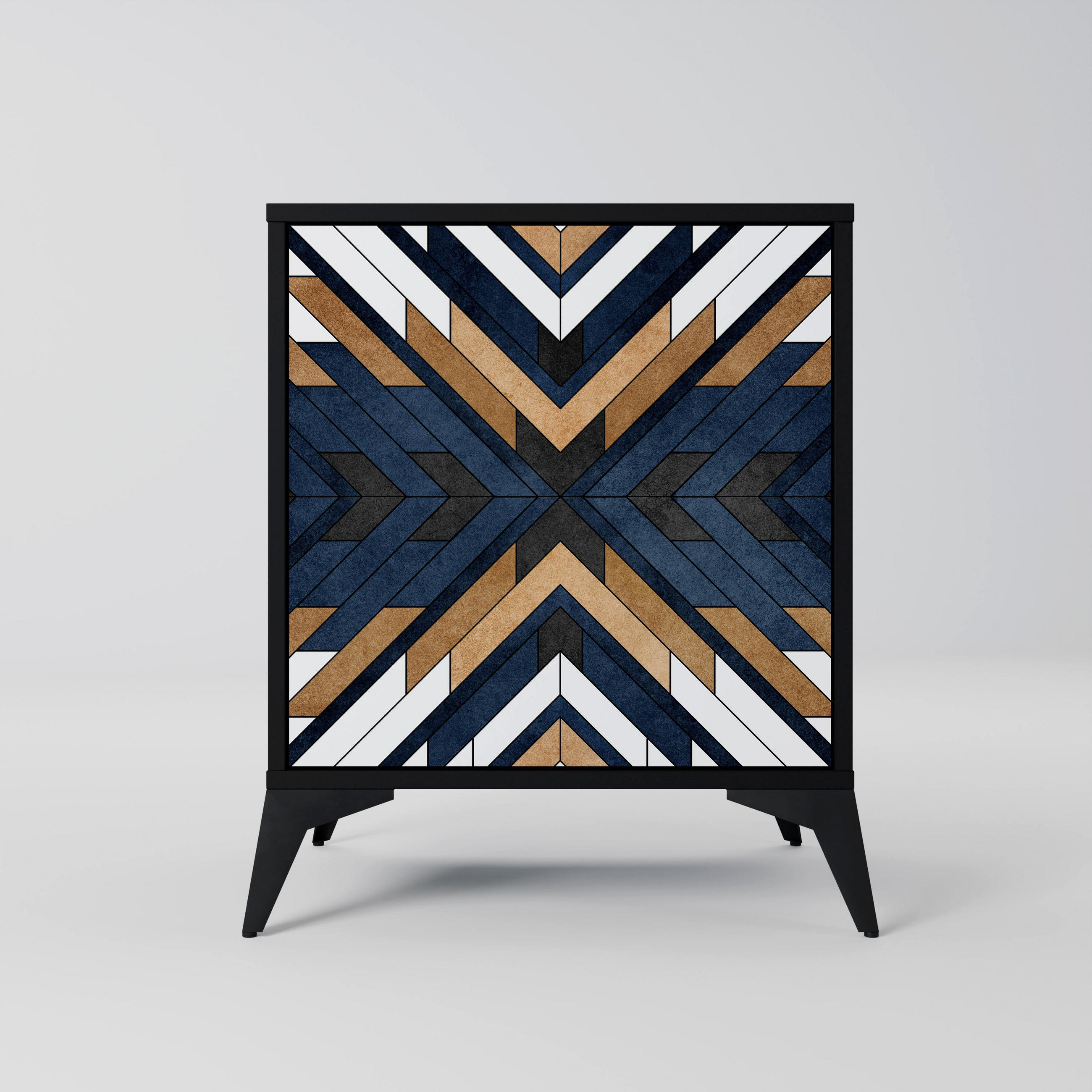 SIDEBOARD ARTFUL GEOMETRY, Schwarz, 57,5x42x70,5 cm, Schwarze Metall-Sternfüße - Multicolor/Schwarz, Holzwerkstoff/Metall (57.5/70.5/42cm) - SpaceRebels