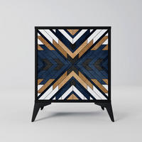 SIDEBOARD ARTFUL GEOMETRY, Schwarz, 57,5x42x70,5 cm, Schwarze Metall-Sternfüße - Multicolor/Schwarz, Holzwerkstoff/Metall (57.5/70.5/42cm) - SpaceRebels