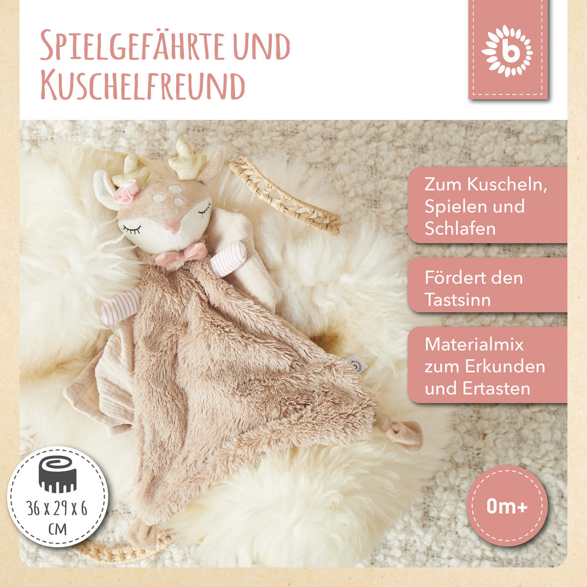 SCHMUSETUCH Reh - ab Geburt - Rosa, Textil (29/36cm) - Bieco Spielwaren
