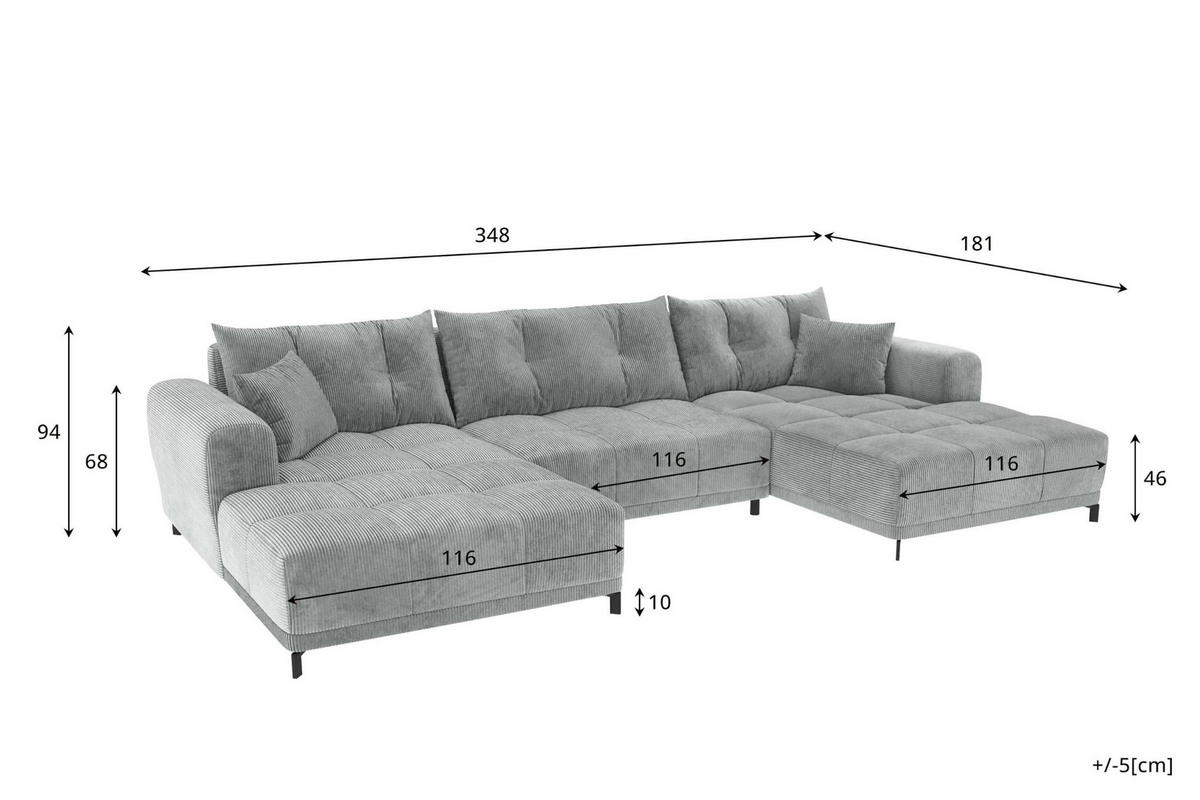 WOHNLANDSCHAFT Massimo Cordstoff Creme inkl. Schlaffunktion - Creme/Schwarz, Textil/Metall (356/94/181cm) - 99rooms