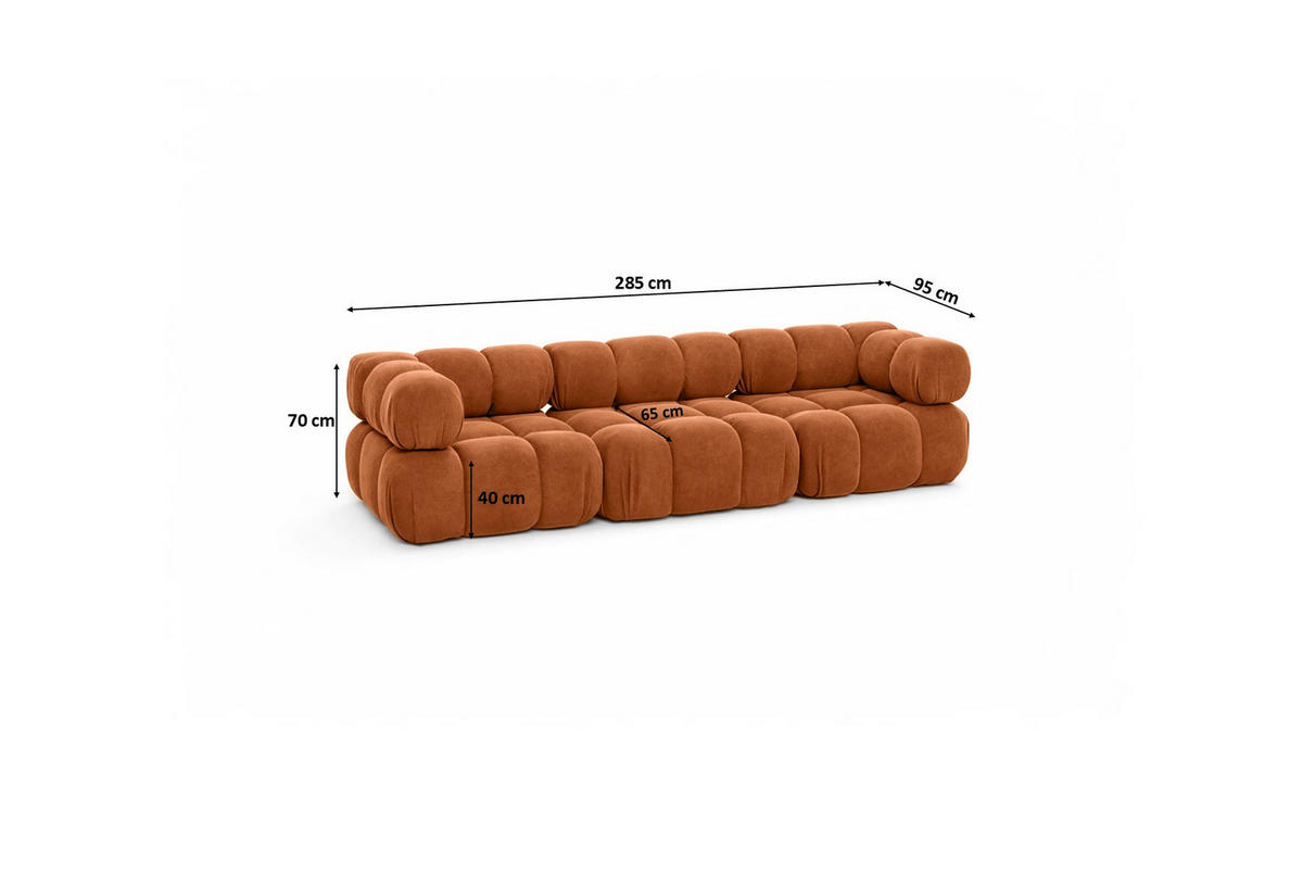 COUCH, 3-Sitzer Modular, Veloursstoff Salvador, Braun, Selia - Braun, Holz (285/70/95cm) - Kaiser Möbel