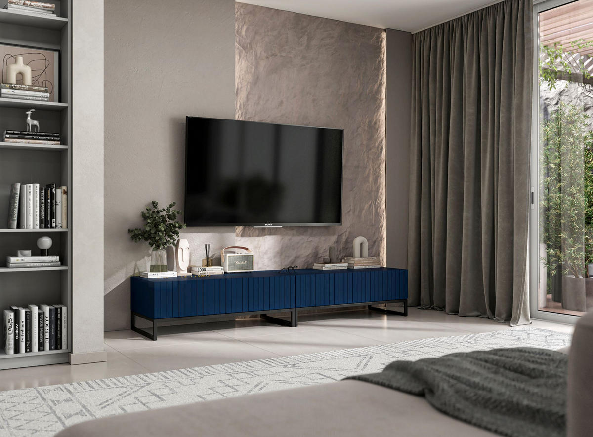 TV-LOWBOARD 2-er Set Elpis Marineblau Matt Glamour 110 cm - Blau/Schwarz, Holzwerkstoff/Metall (220/39/54cm) - Meble Lindner