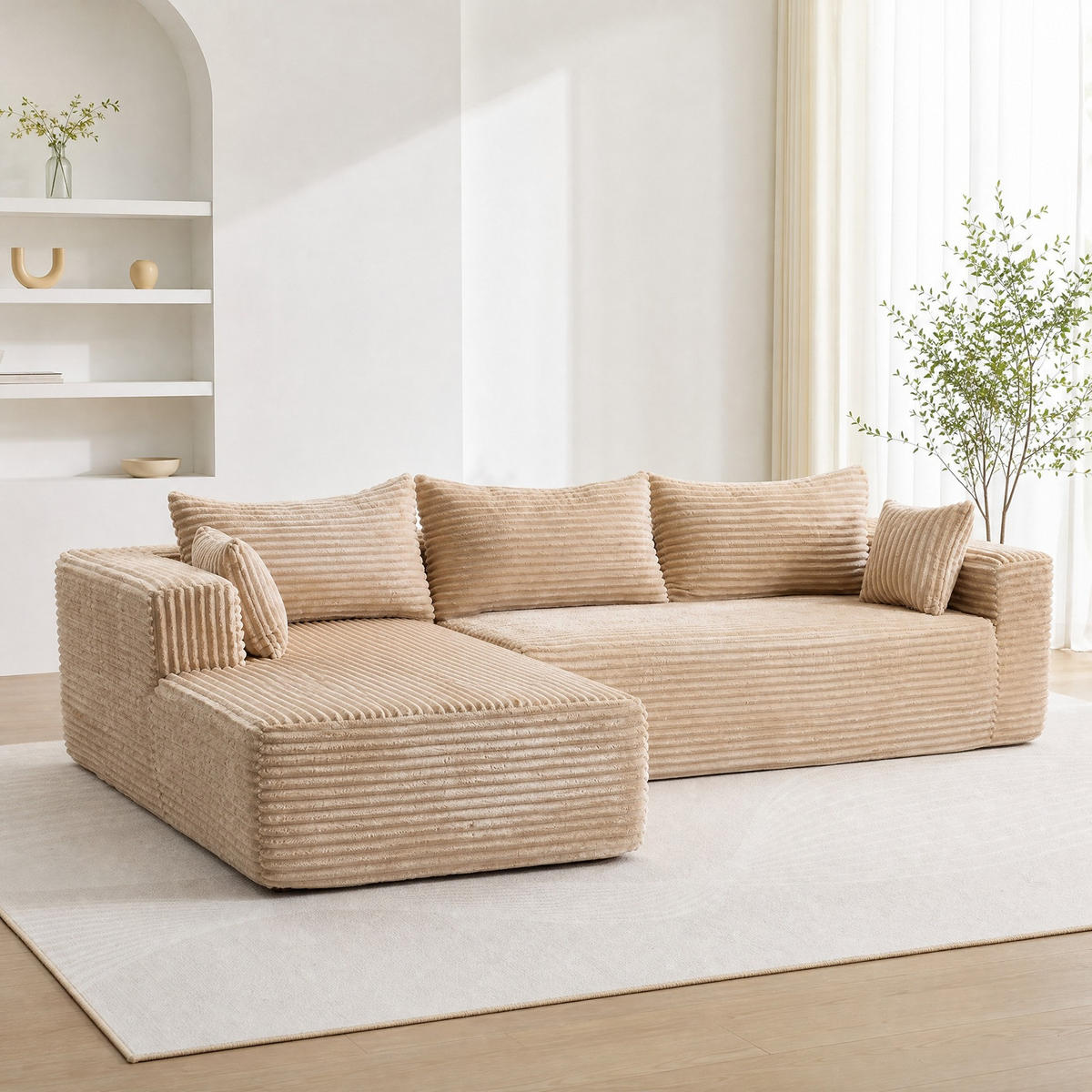 SOFA L-Form 2-tlg. Cord Beige - Beige, Kunststoff (179/279cm) - Meubliv