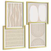 BILDER SET 4er Set - 50x50 cm & 40x60 cm Goldrahmen - Abstrakte Boho-Musterformen - Goldfarben, Kunststoff (50/50cm) - TULUP