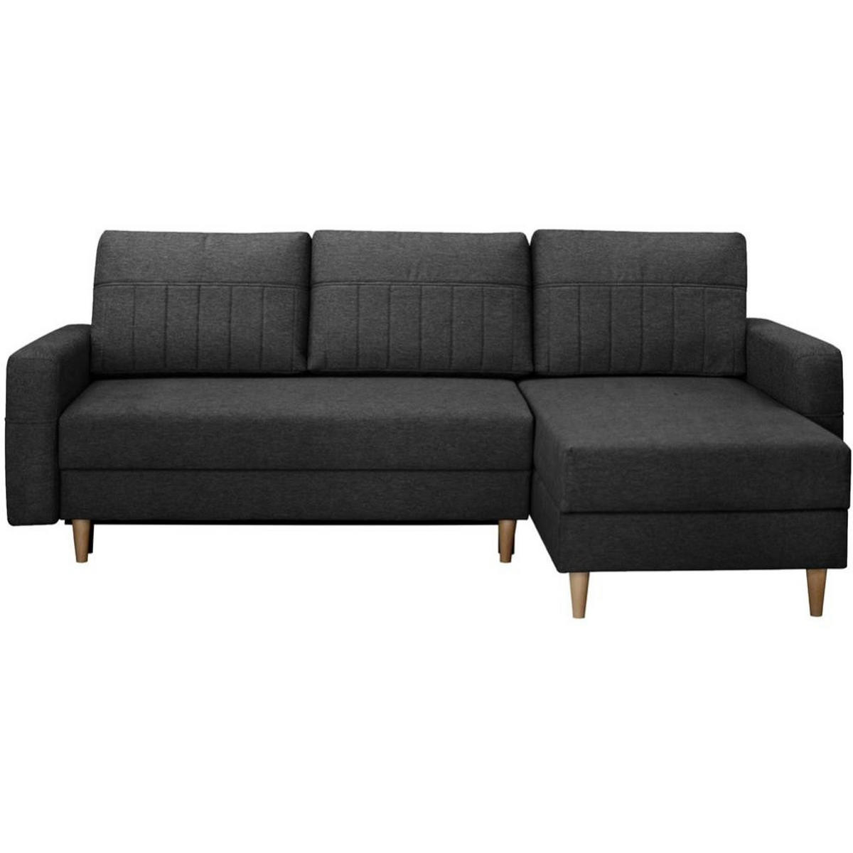 ECKSCHLAFSOFA Vega mit Universelle Ottomane Schwarz - Schwarz, Textil (225/150cm) - Beautysofa